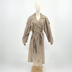 80s British Mist Metallic Brushed Gold Double Breasted Trench Coat